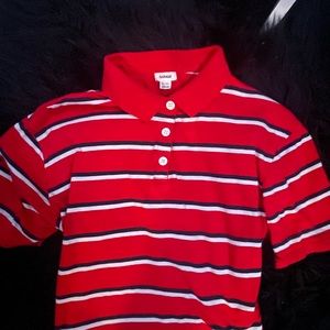 Y2K Garage cropped black red and white striped button up shirt